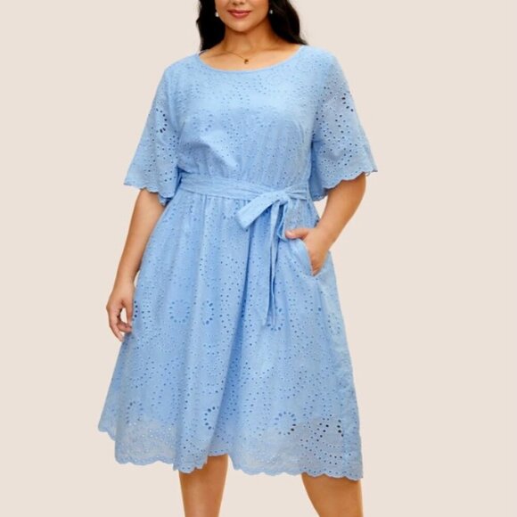 BloomChic Plus Size 2XL 100% Cotton Solid Midi Shift Dress - Picture 1 of 5